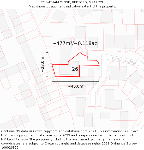 26, WITHAM CLOSE, BEDFORD, MK41 7YT: Plot and title map