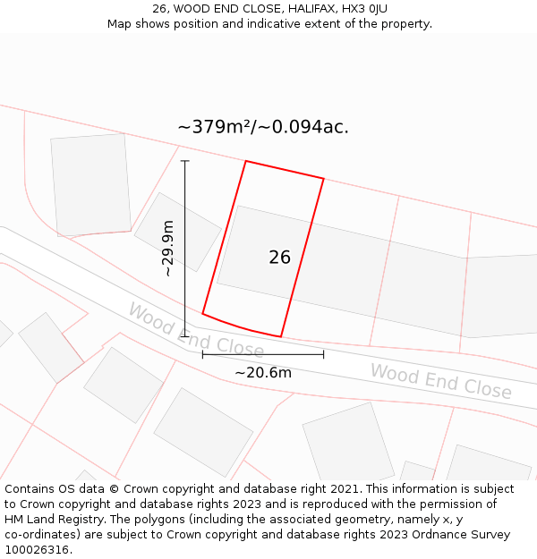 26, WOOD END CLOSE, HALIFAX, HX3 0JU: Plot and title map