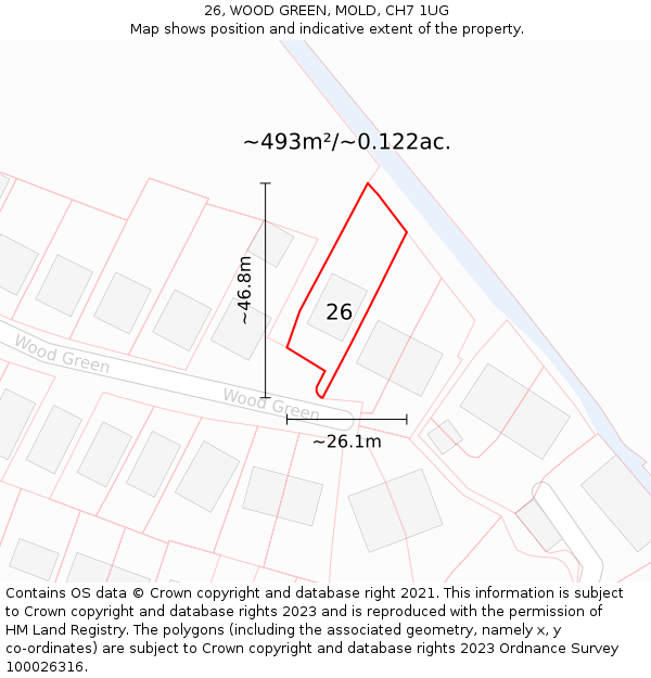 26, WOOD GREEN, MOLD, CH7 1UG: Plot and title map