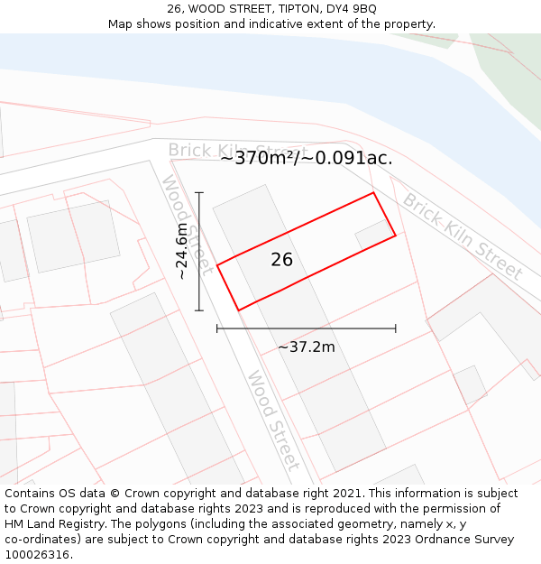 26, WOOD STREET, TIPTON, DY4 9BQ: Plot and title map