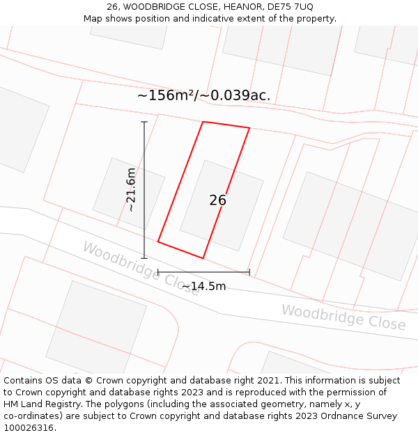 26, WOODBRIDGE CLOSE, HEANOR, DE75 7UQ: Plot and title map