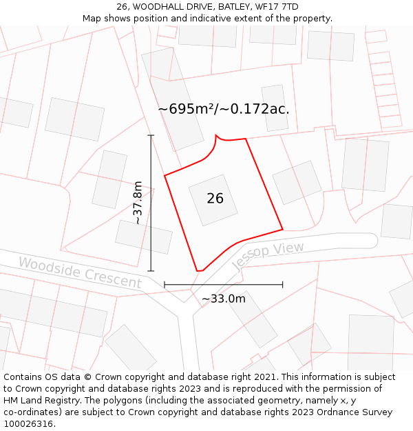 26, WOODHALL DRIVE, BATLEY, WF17 7TD: Plot and title map