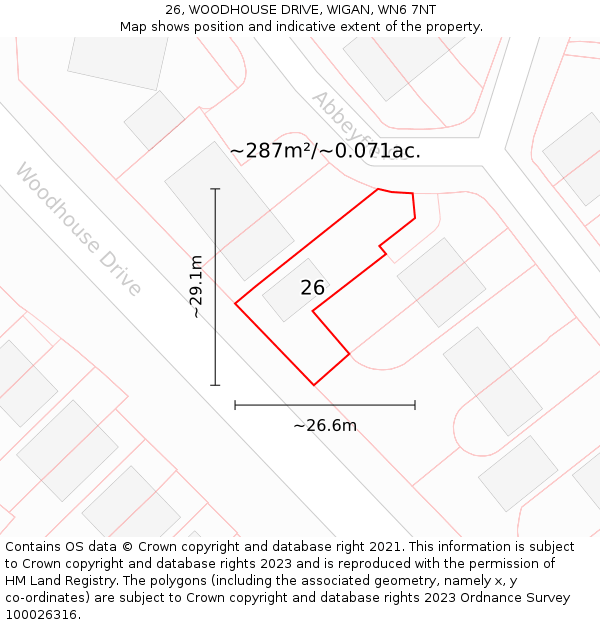 26, WOODHOUSE DRIVE, WIGAN, WN6 7NT: Plot and title map