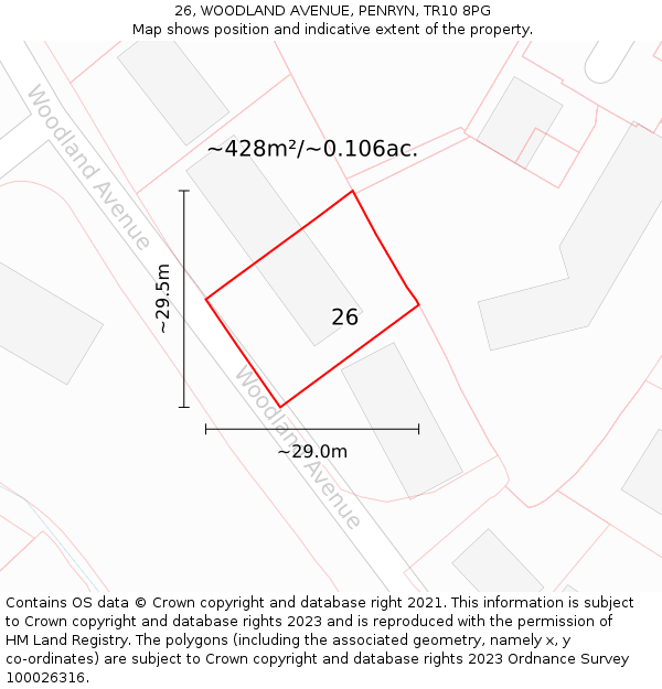 26, WOODLAND AVENUE, PENRYN, TR10 8PG: Plot and title map