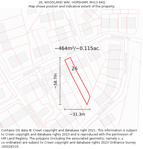 26, WOODLAND WAY, HORSHAM, RH13 6AQ: Plot and title map