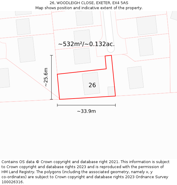 26, WOODLEIGH CLOSE, EXETER, EX4 5AS: Plot and title map