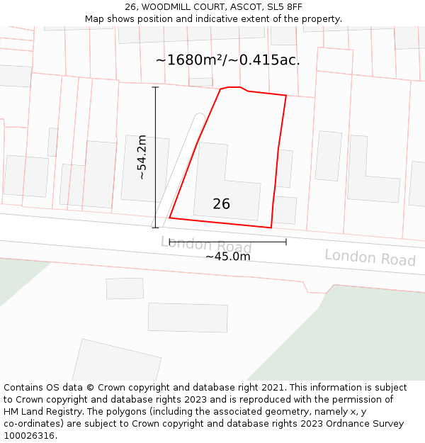 26, WOODMILL COURT, ASCOT, SL5 8FF: Plot and title map