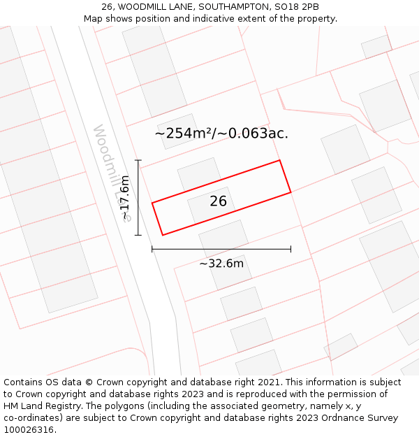 26, WOODMILL LANE, SOUTHAMPTON, SO18 2PB: Plot and title map