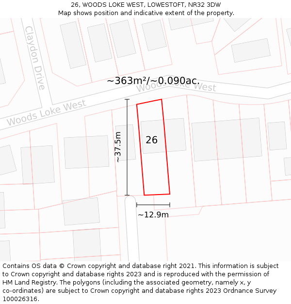 26, WOODS LOKE WEST, LOWESTOFT, NR32 3DW: Plot and title map