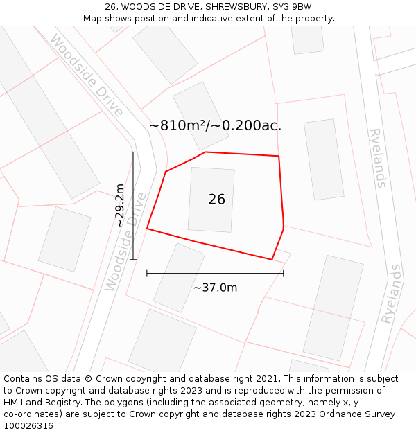 26, WOODSIDE DRIVE, SHREWSBURY, SY3 9BW: Plot and title map