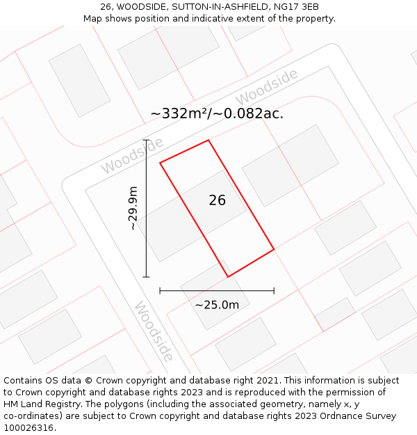 26, WOODSIDE, SUTTON-IN-ASHFIELD, NG17 3EB: Plot and title map