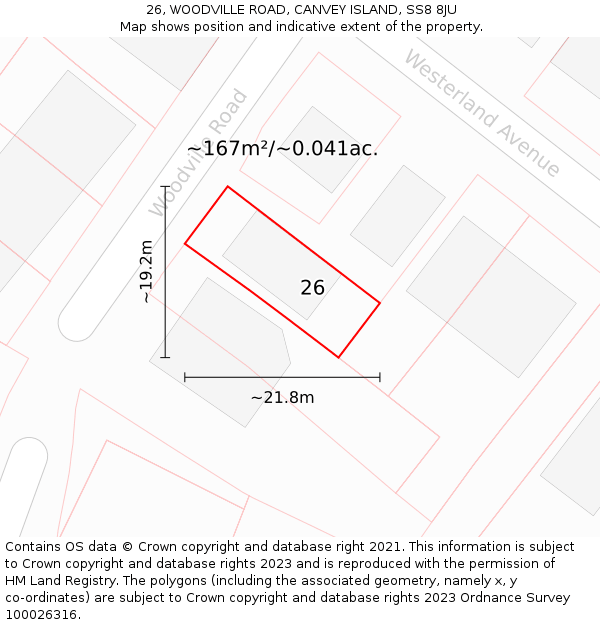 26, WOODVILLE ROAD, CANVEY ISLAND, SS8 8JU: Plot and title map