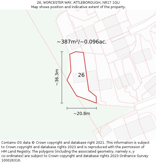 26, WORCESTER WAY, ATTLEBOROUGH, NR17 1QU: Plot and title map