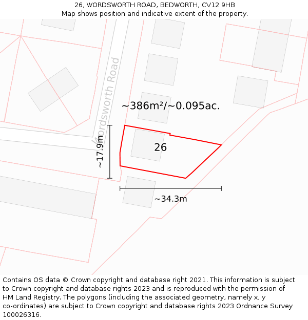 26, WORDSWORTH ROAD, BEDWORTH, CV12 9HB: Plot and title map