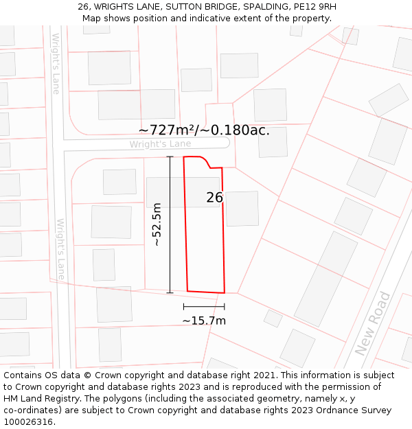 26, WRIGHTS LANE, SUTTON BRIDGE, SPALDING, PE12 9RH: Plot and title map