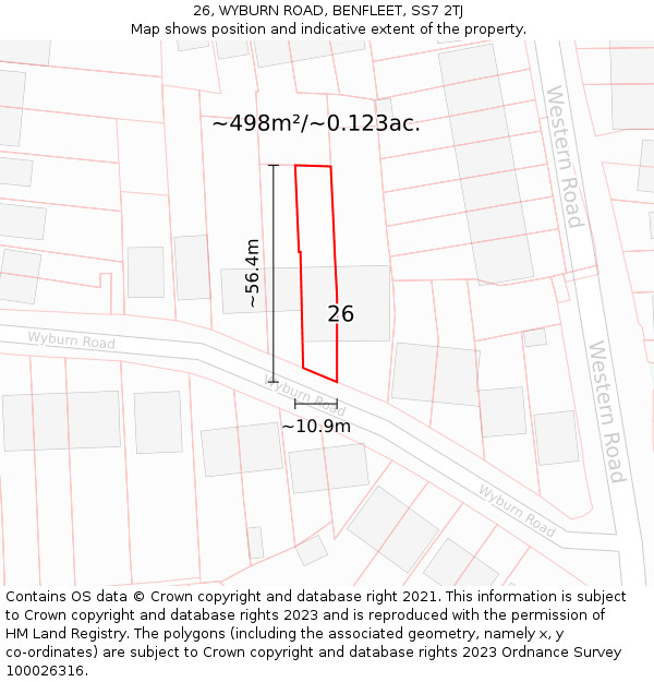 26, WYBURN ROAD, BENFLEET, SS7 2TJ: Plot and title map