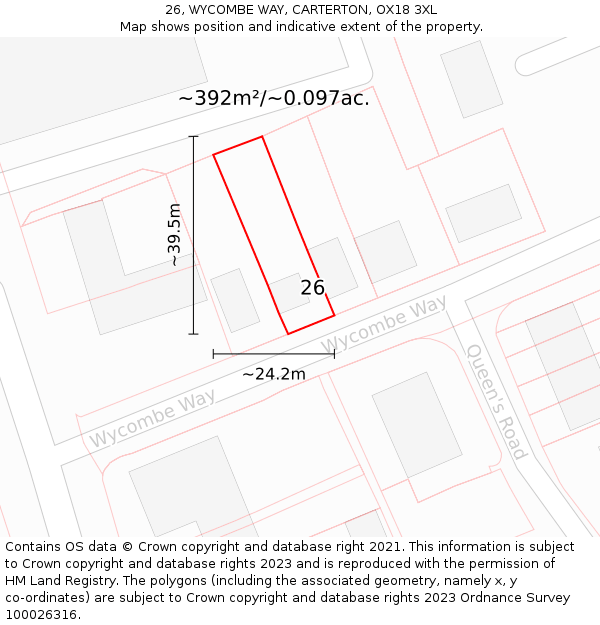 26, WYCOMBE WAY, CARTERTON, OX18 3XL: Plot and title map