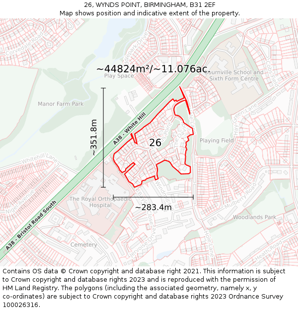 26, WYNDS POINT, BIRMINGHAM, B31 2EF: Plot and title map