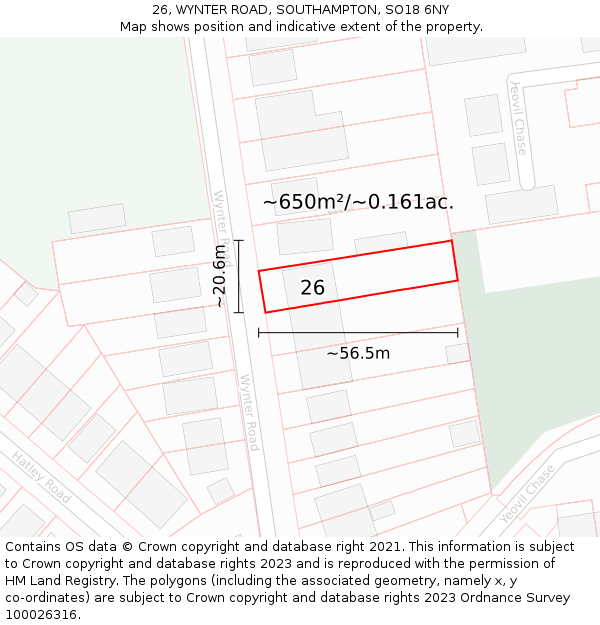 26, WYNTER ROAD, SOUTHAMPTON, SO18 6NY: Plot and title map