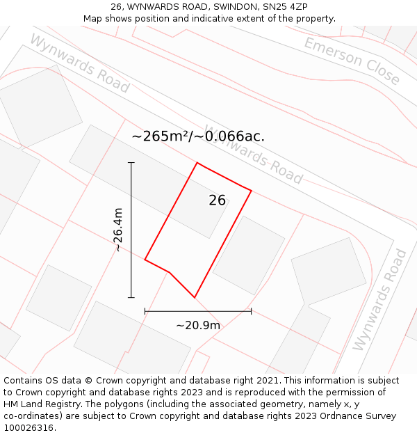 26, WYNWARDS ROAD, SWINDON, SN25 4ZP: Plot and title map