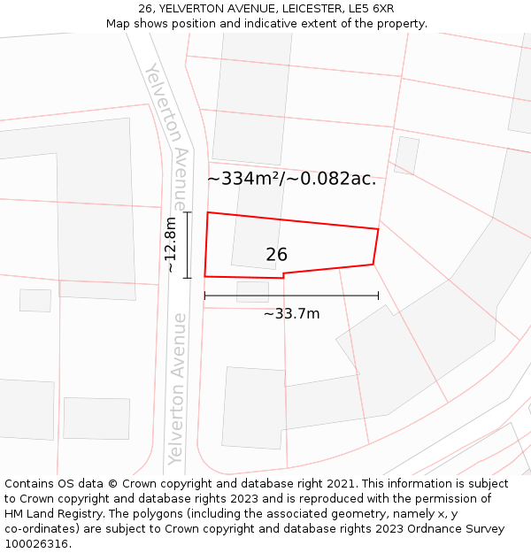 26, YELVERTON AVENUE, LEICESTER, LE5 6XR: Plot and title map