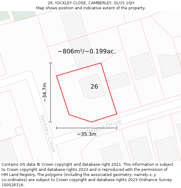 26, YOCKLEY CLOSE, CAMBERLEY, GU15 1QH: Plot and title map