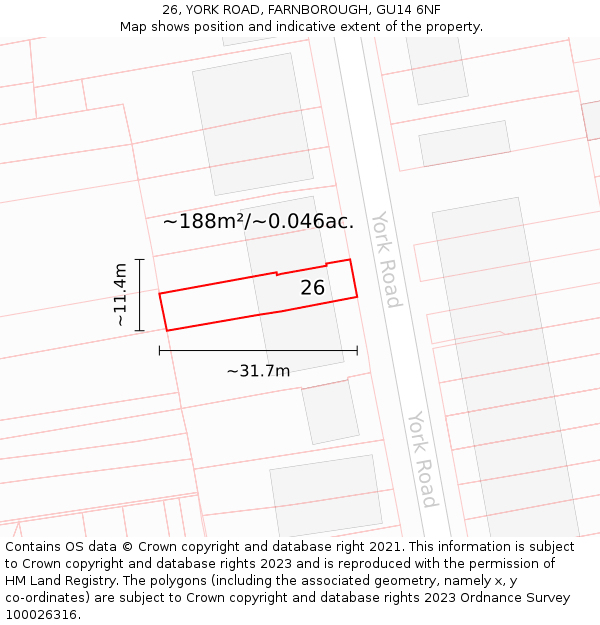 26, YORK ROAD, FARNBOROUGH, GU14 6NF: Plot and title map