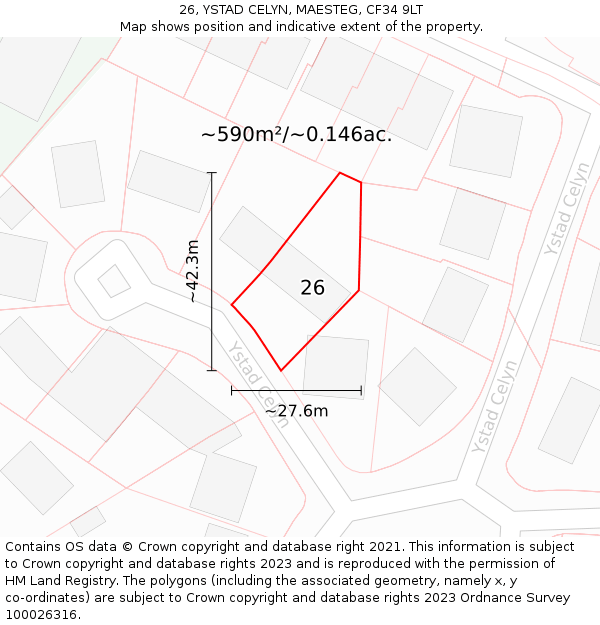 26, YSTAD CELYN, MAESTEG, CF34 9LT: Plot and title map