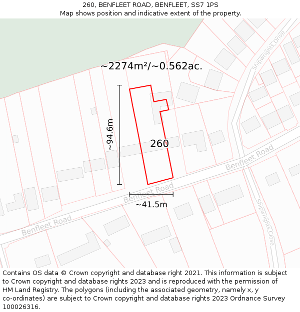 260, BENFLEET ROAD, BENFLEET, SS7 1PS: Plot and title map