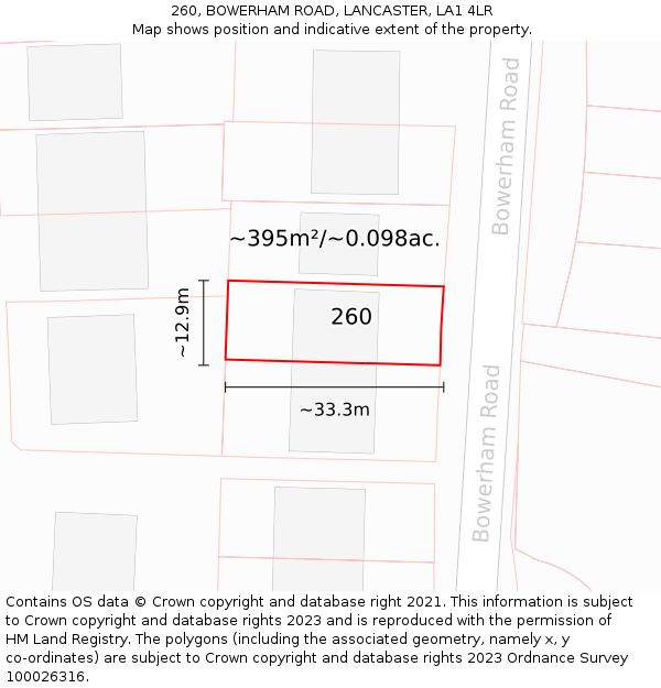 260, BOWERHAM ROAD, LANCASTER, LA1 4LR: Plot and title map