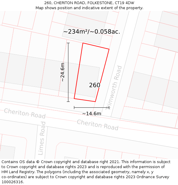 260, CHERITON ROAD, FOLKESTONE, CT19 4DW: Plot and title map