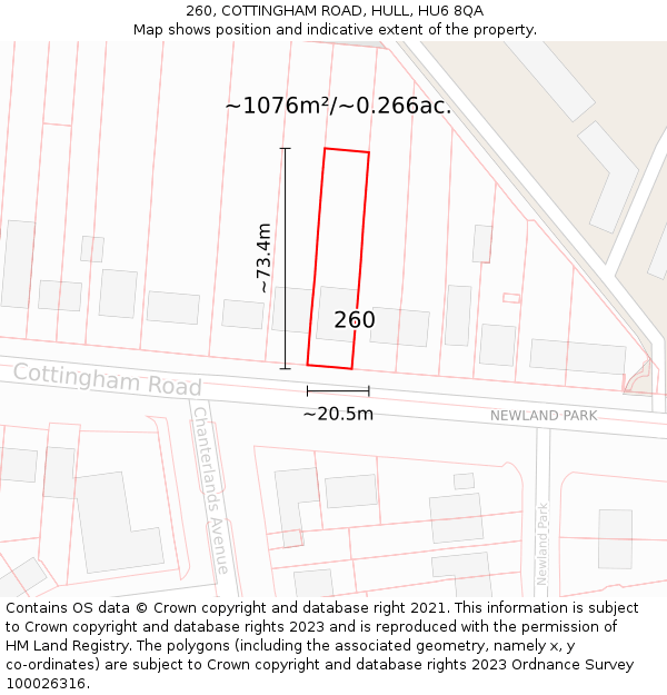 260, COTTINGHAM ROAD, HULL, HU6 8QA: Plot and title map