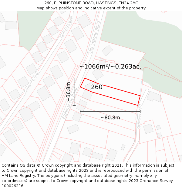 260, ELPHINSTONE ROAD, HASTINGS, TN34 2AG: Plot and title map