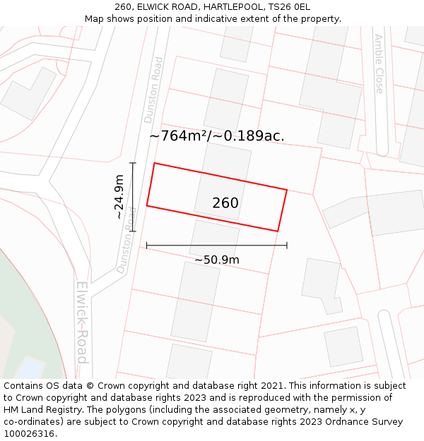 260, ELWICK ROAD, HARTLEPOOL, TS26 0EL: Plot and title map