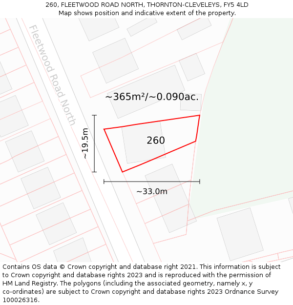 260, FLEETWOOD ROAD NORTH, THORNTON-CLEVELEYS, FY5 4LD: Plot and title map