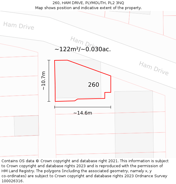 260, HAM DRIVE, PLYMOUTH, PL2 3NQ: Plot and title map