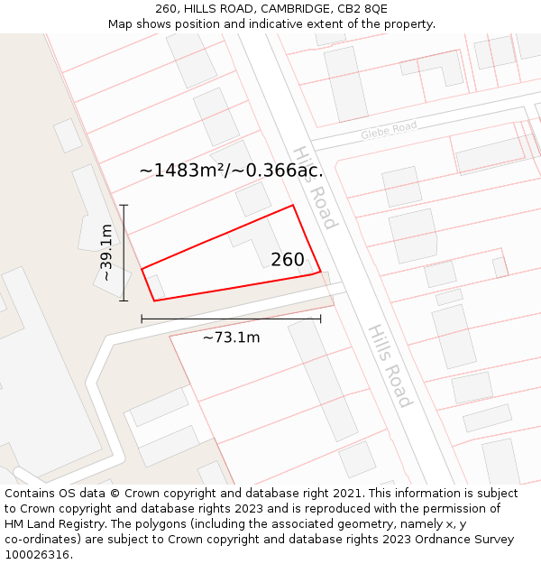 260, HILLS ROAD, CAMBRIDGE, CB2 8QE: Plot and title map