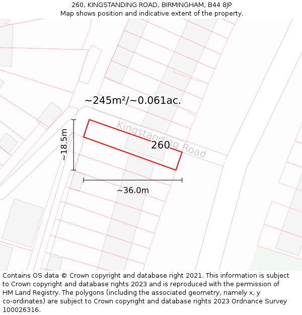 260, KINGSTANDING ROAD, BIRMINGHAM, B44 8JP: Plot and title map