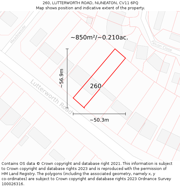 260, LUTTERWORTH ROAD, NUNEATON, CV11 6PQ: Plot and title map