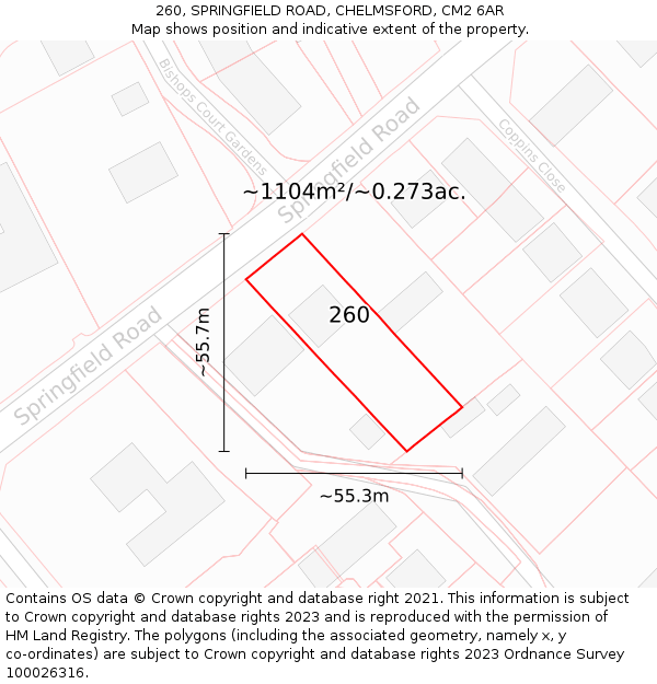 260, SPRINGFIELD ROAD, CHELMSFORD, CM2 6AR: Plot and title map