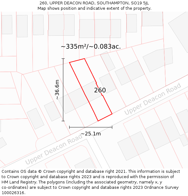 260, UPPER DEACON ROAD, SOUTHAMPTON, SO19 5JL: Plot and title map