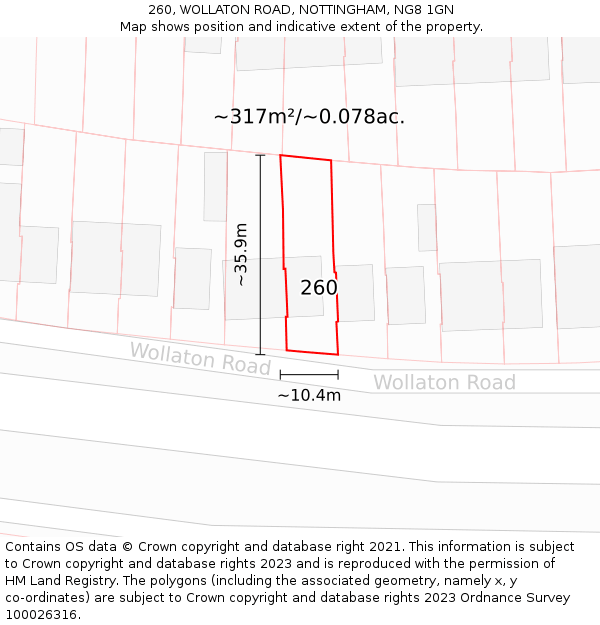 260, WOLLATON ROAD, NOTTINGHAM, NG8 1GN: Plot and title map