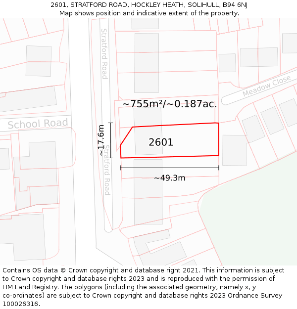 2601, STRATFORD ROAD, HOCKLEY HEATH, SOLIHULL, B94 6NJ: Plot and title map