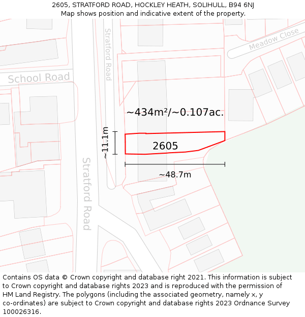 2605, STRATFORD ROAD, HOCKLEY HEATH, SOLIHULL, B94 6NJ: Plot and title map