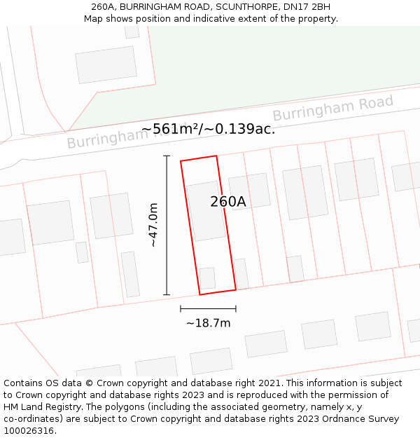 260A, BURRINGHAM ROAD, SCUNTHORPE, DN17 2BH: Plot and title map