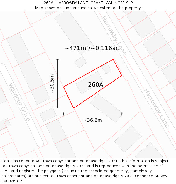 260A, HARROWBY LANE, GRANTHAM, NG31 9LP: Plot and title map