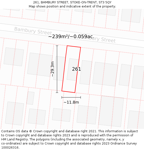261, BAMBURY STREET, STOKE-ON-TRENT, ST3 5QY: Plot and title map