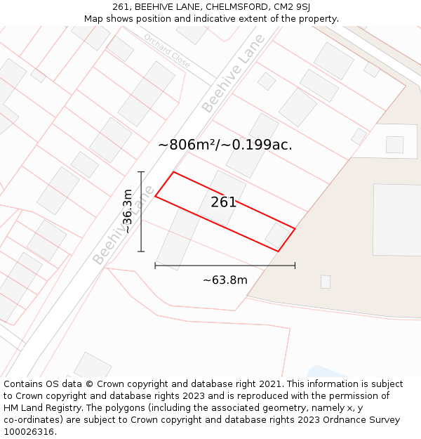 261, BEEHIVE LANE, CHELMSFORD, CM2 9SJ: Plot and title map