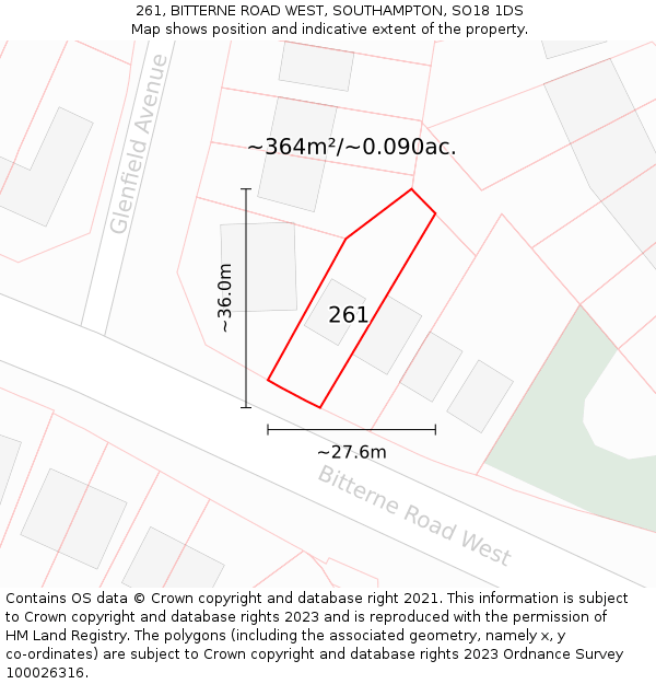 261, BITTERNE ROAD WEST, SOUTHAMPTON, SO18 1DS: Plot and title map