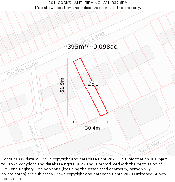 261, COOKS LANE, BIRMINGHAM, B37 6PA: Plot and title map